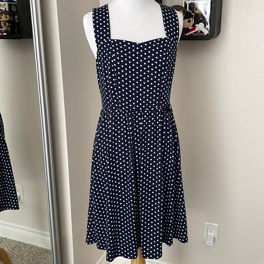 Navy and White Polka Dotted Dress